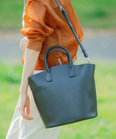 [BASE]本革 2タイプハンドル 2WAYバケツ型ショルダーバッグ