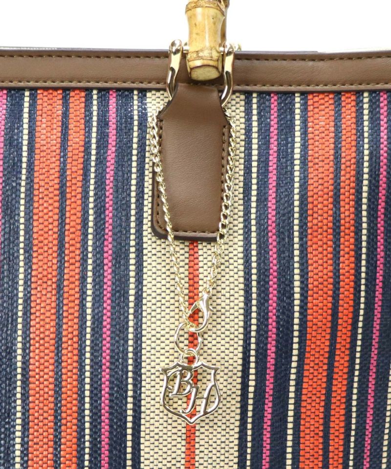 【未使用扱】WOVEN ストライプ かごバッグ ベースBASE かご かごバッグ トートバッグ ハンドバッグ 小さめ