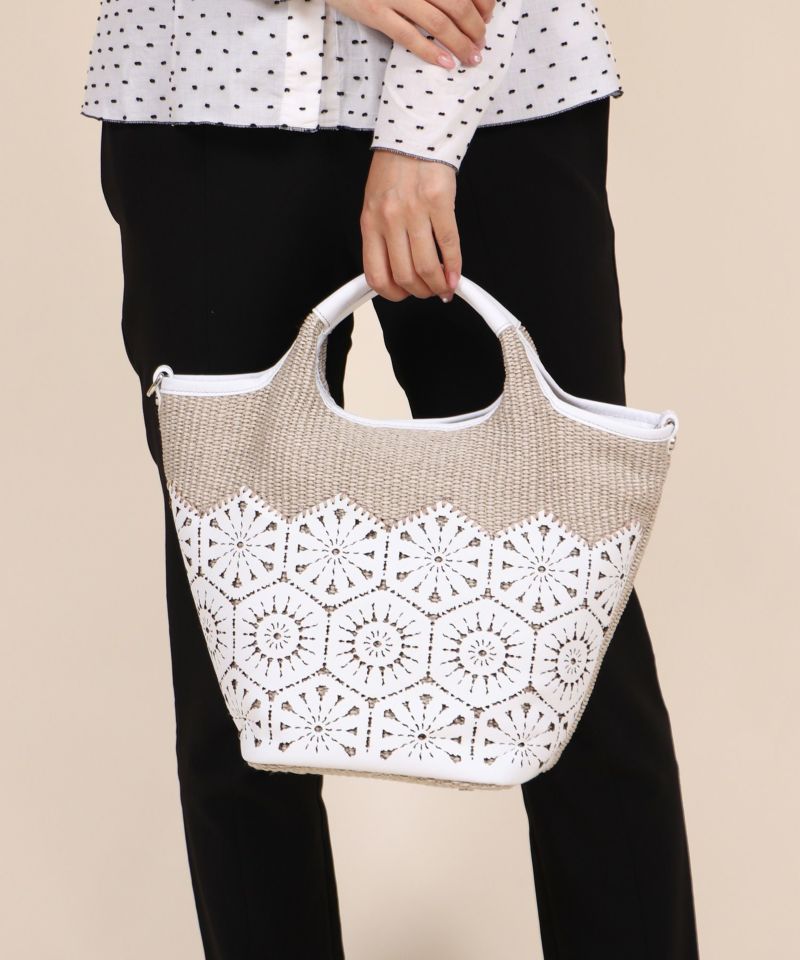 ROBERTA GANDOLFI]イタリア製 カーフスキンコンビかごバッグ | トート