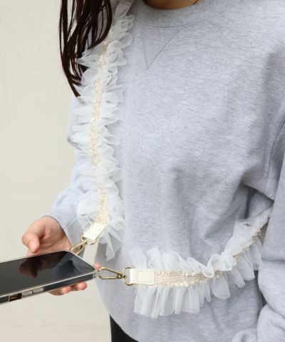 [relac]ロングサイズ チュールツイードミックス フリルストラップ